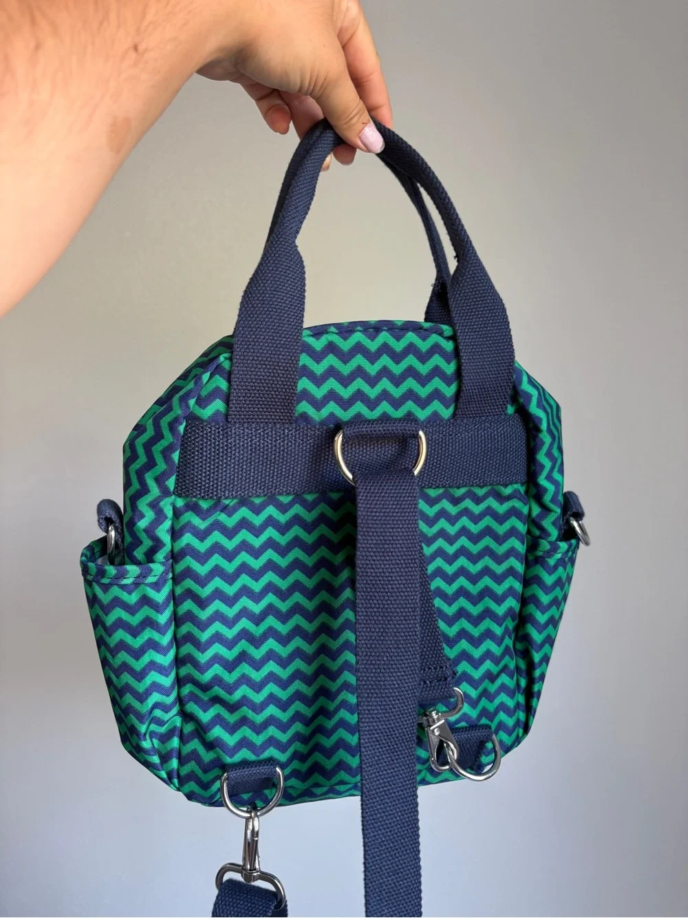 Kipling Green and Navy Chevron Mini Backpack